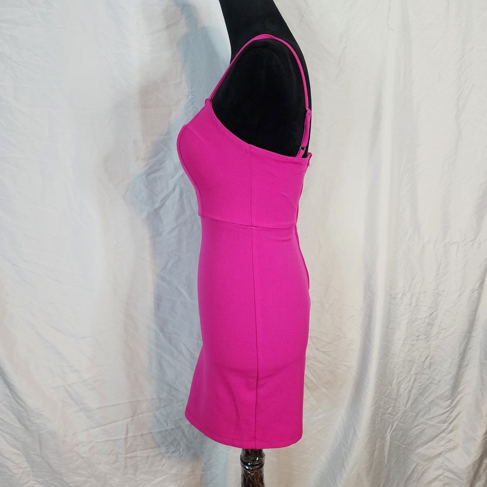 MIDNIGHT DOLL Size XS Hot Pink Square Neck Sexy Strappy Bodycon Mini Dress Party - Picture 3 of 8